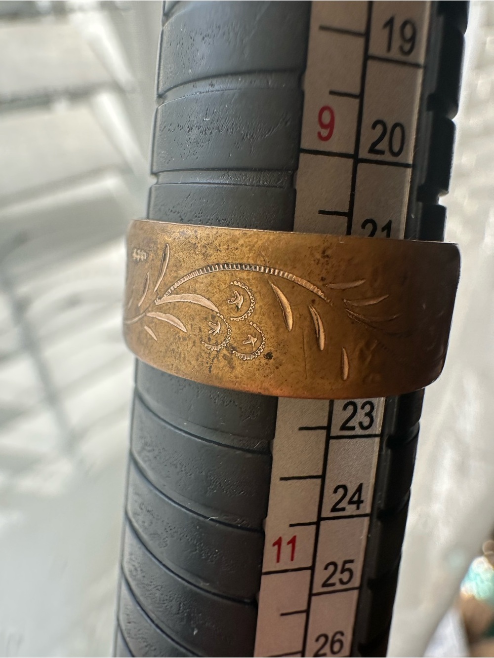 Antique Victorian Cigar Band - Hand-Etched Brass Wide Ring -Size 10